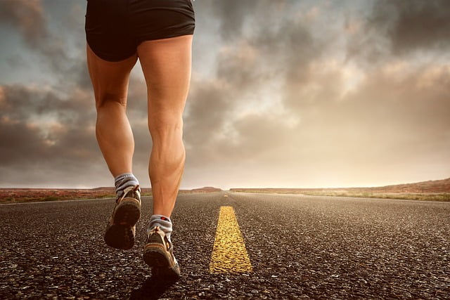jogging down the center of the road